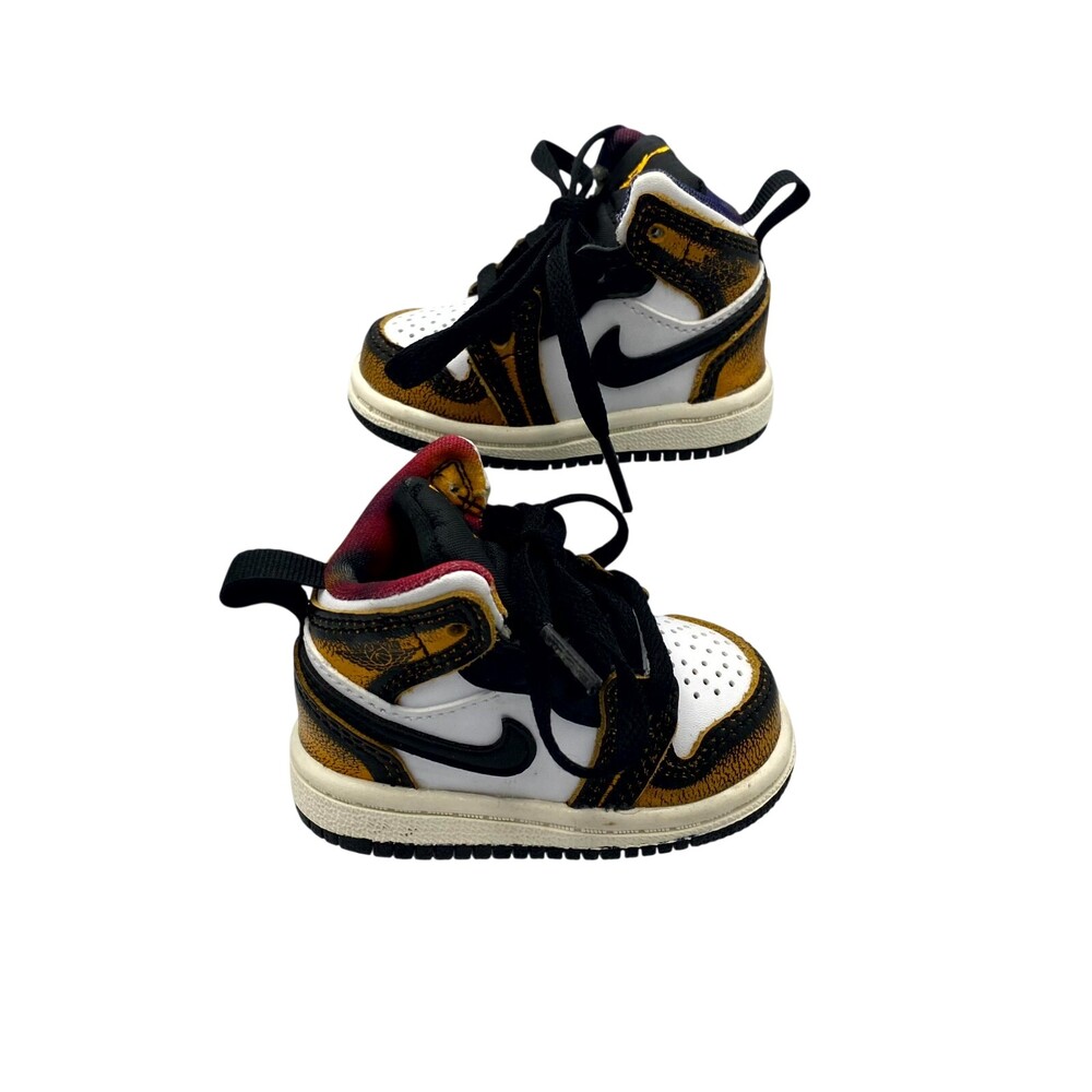 Nike Jordan 1 Mid SE DQ8420-071 Kid 2 Sneaker Black Taxi White Sail Leather Shoe